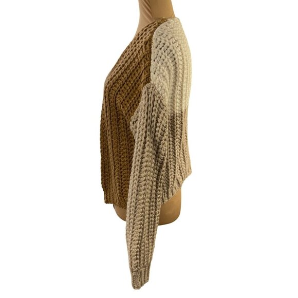 New Wild Fable Chunky Knit Cardigan Sweater Color Block Tan Cream Size S Small - Picture 2 of 6